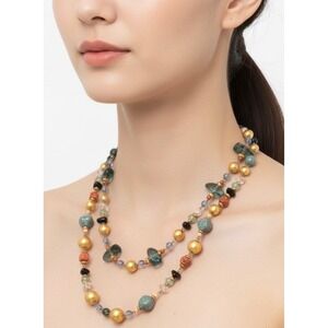 032-020 LC&Co Gold Tone‎ Mixed Stone Beaded Necklace 16.5 Inch Liz & Co